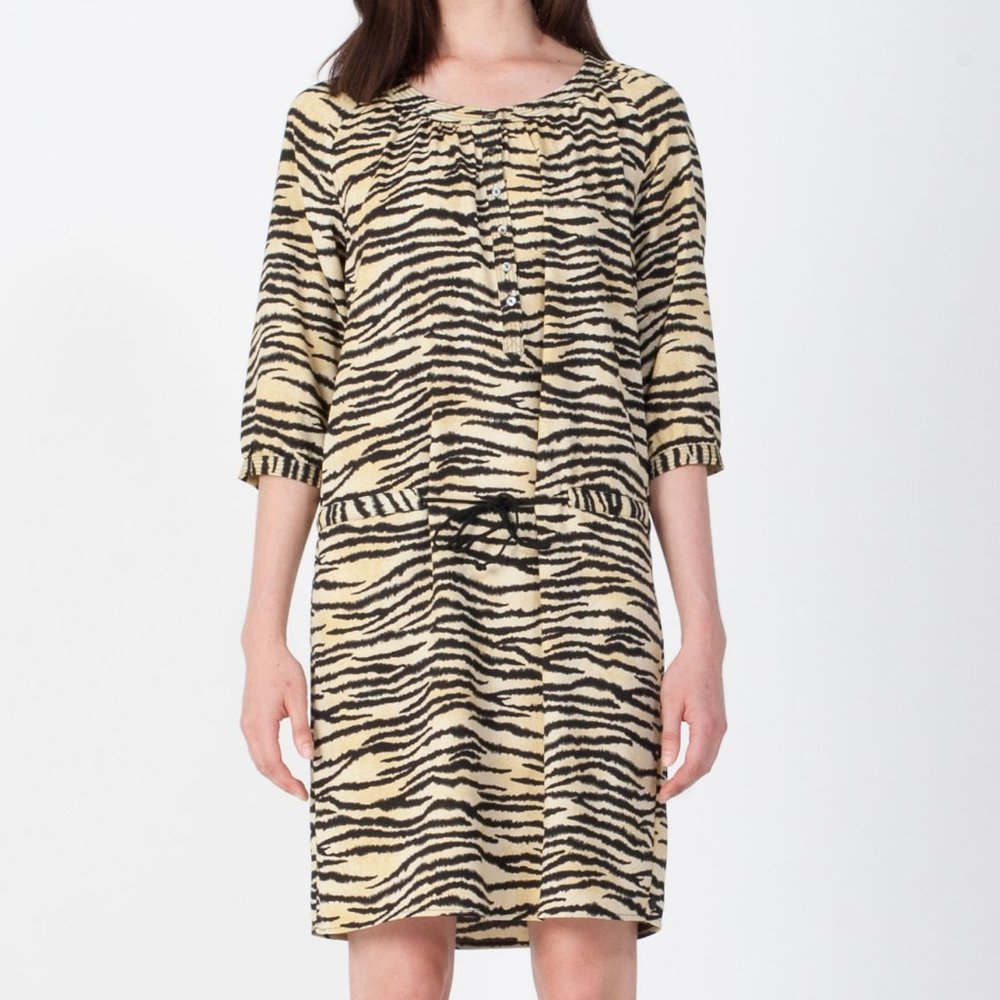 NWT MAISON SCOTCH & SODA Yellow Tiger Pattern Print Dress Size FR 1 S MSRP $115